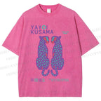 Unisex Yayoi Kusama Polka Dot Leopard Printed Washed Tee