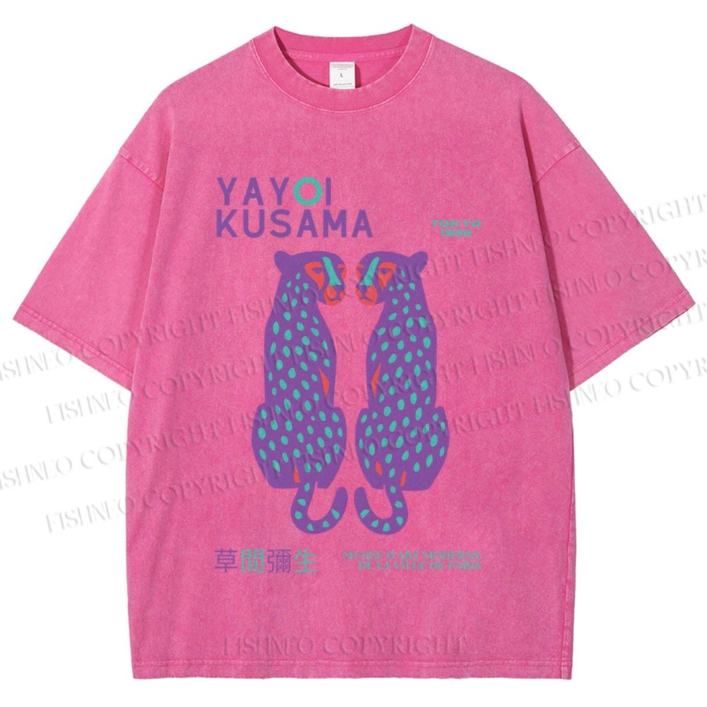 Unisex Yayoi Kusama Polka Dot Leopard Printed Washed Tee