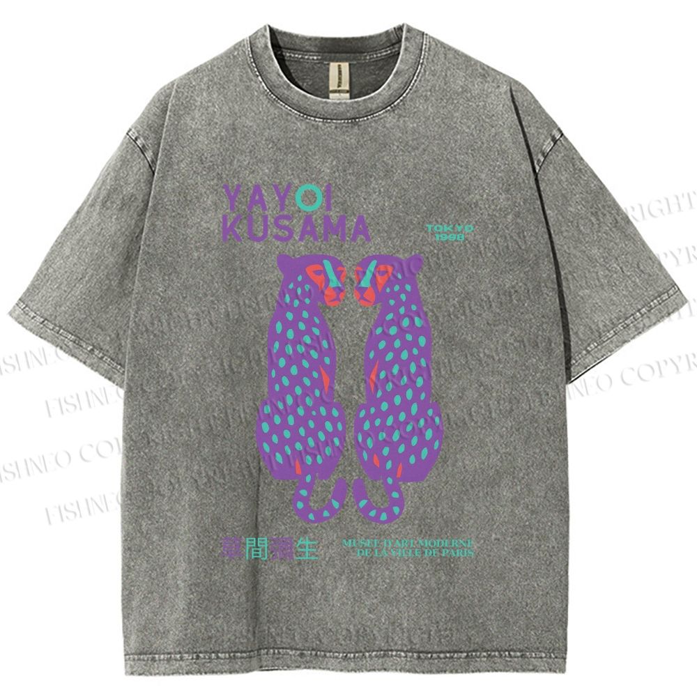 Unisex Yayoi Kusama Polka Dot Leopard Printed Washed Tee