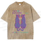 Unisex Yayoi Kusama Polka Dot Leopard Printed Washed Tee