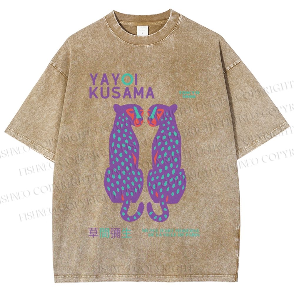 Unisex Yayoi Kusama Polka Dot Leopard Printed Washed Tee