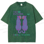 Unisex Yayoi Kusama Polka Dot Leopard Printed Washed Tee