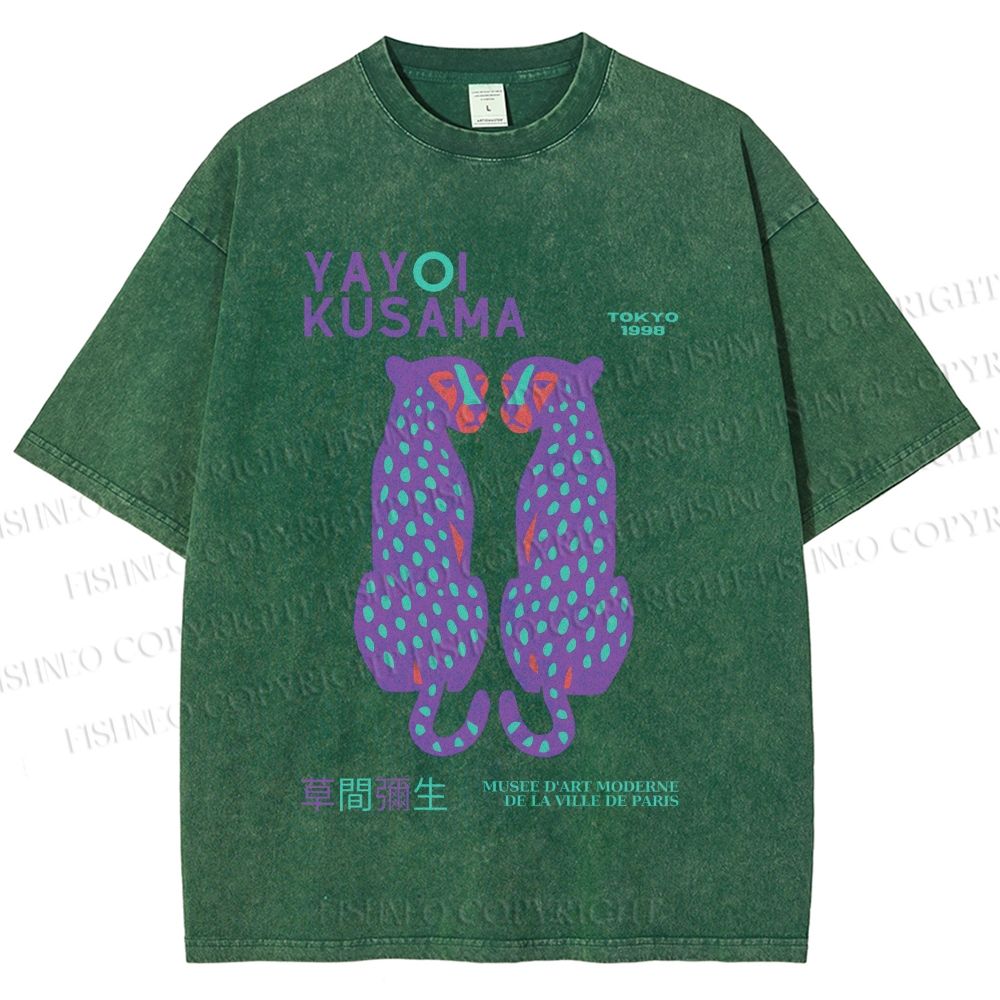 Unisex Yayoi Kusama Polka Dot Leopard Printed Washed Tee