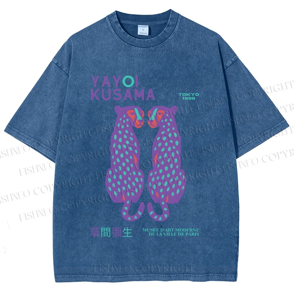 Unisex Yayoi Kusama Polka Dot Leopard Printed Washed Tee