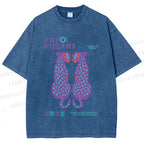Unisex Yayoi Kusama Polka Dot Leopard Printed Washed Tee