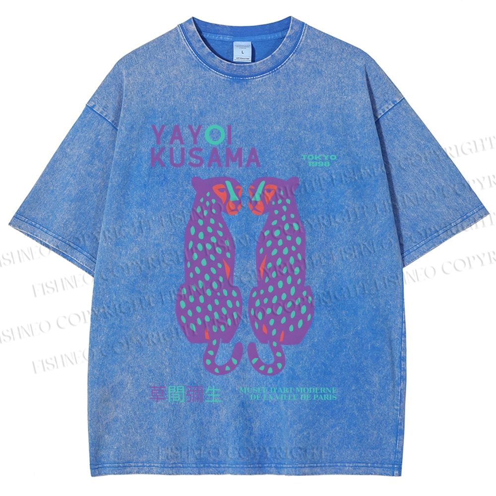 Unisex Yayoi Kusama Polka Dot Leopard Printed Washed Tee