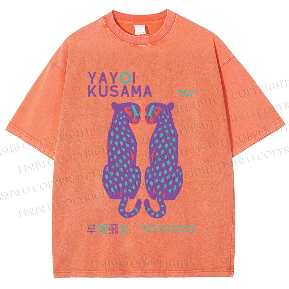 Unisex Yayoi Kusama Polka Dot Leopard Printed Washed Tee