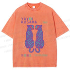 Unisex Yayoi Kusama Polka Dot Leopard Printed Washed Tee