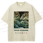 Unisex Yayoi Kusama Artistic Wave Tree Printed Washed Tee