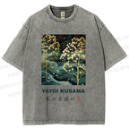Unisex Yayoi Kusama Artistic Wave Tree Printed Washed Tee