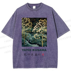 Unisex Yayoi Kusama Artistic Wave Tree Printed Washed Tee