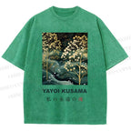 Unisex Yayoi Kusama Artistic Wave Tree Printed Washed Tee