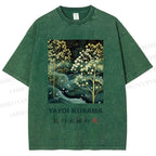 Unisex Yayoi Kusama Artistic Wave Tree Printed Washed Tee