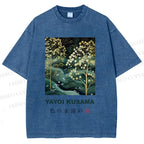Unisex Yayoi Kusama Artistic Wave Tree Printed Washed Tee