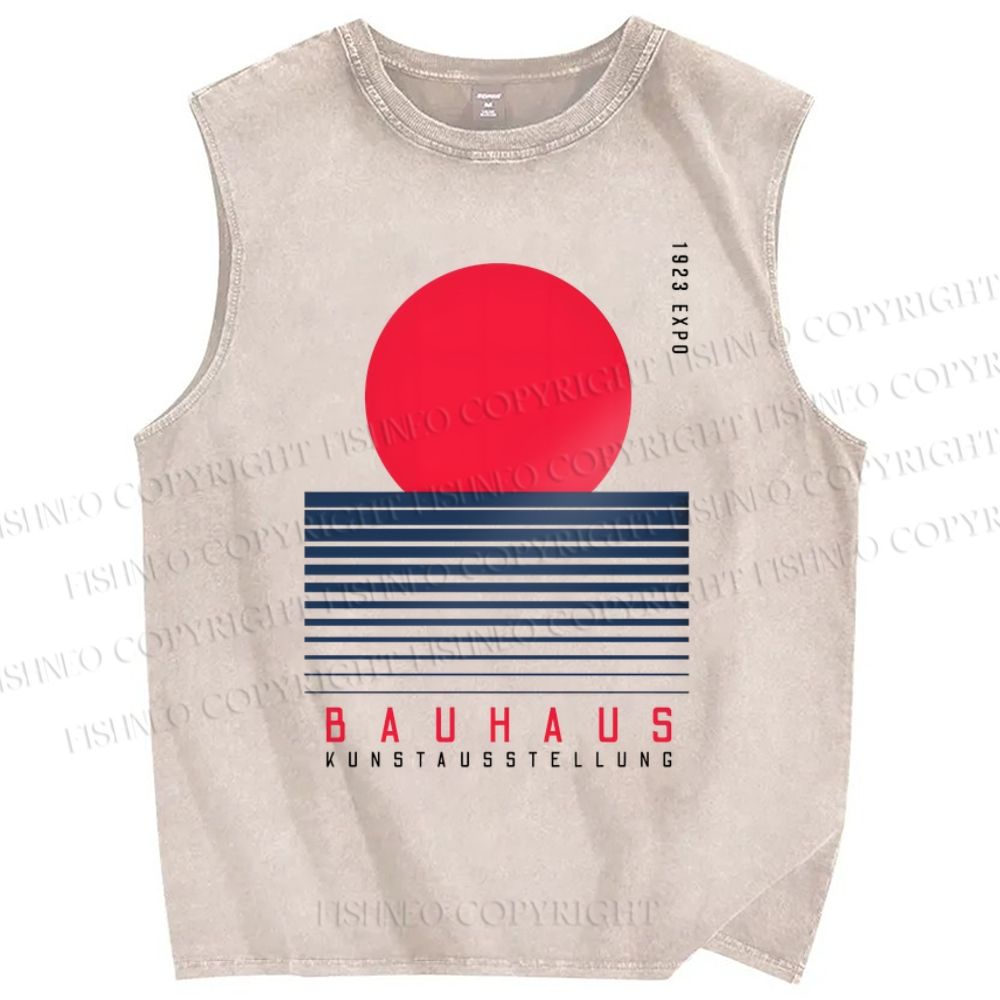 Unisex Bauhaus Wave Sunrise Printed Washed Tank Top