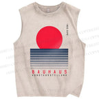 Unisex Bauhaus Wave Sunrise Printed Washed Tank Top