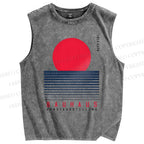 Unisex Bauhaus Wave Sunrise Printed Washed Tank Top