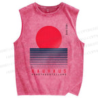 Unisex Bauhaus Wave Sunrise Printed Washed Tank Top