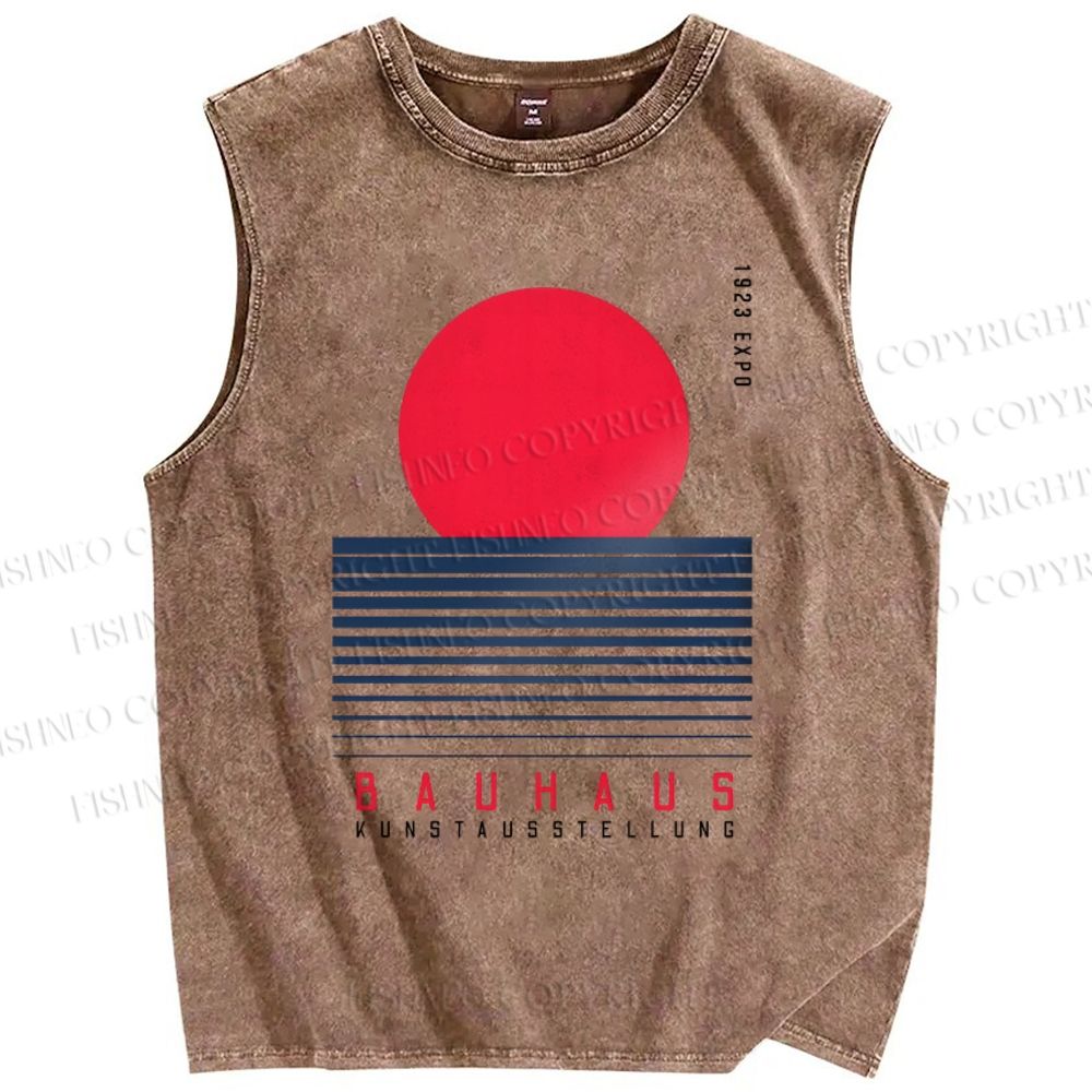 Unisex Bauhaus Wave Sunrise Printed Washed Tank Top