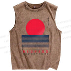 Unisex Bauhaus Wave Sunrise Printed Washed Tank Top