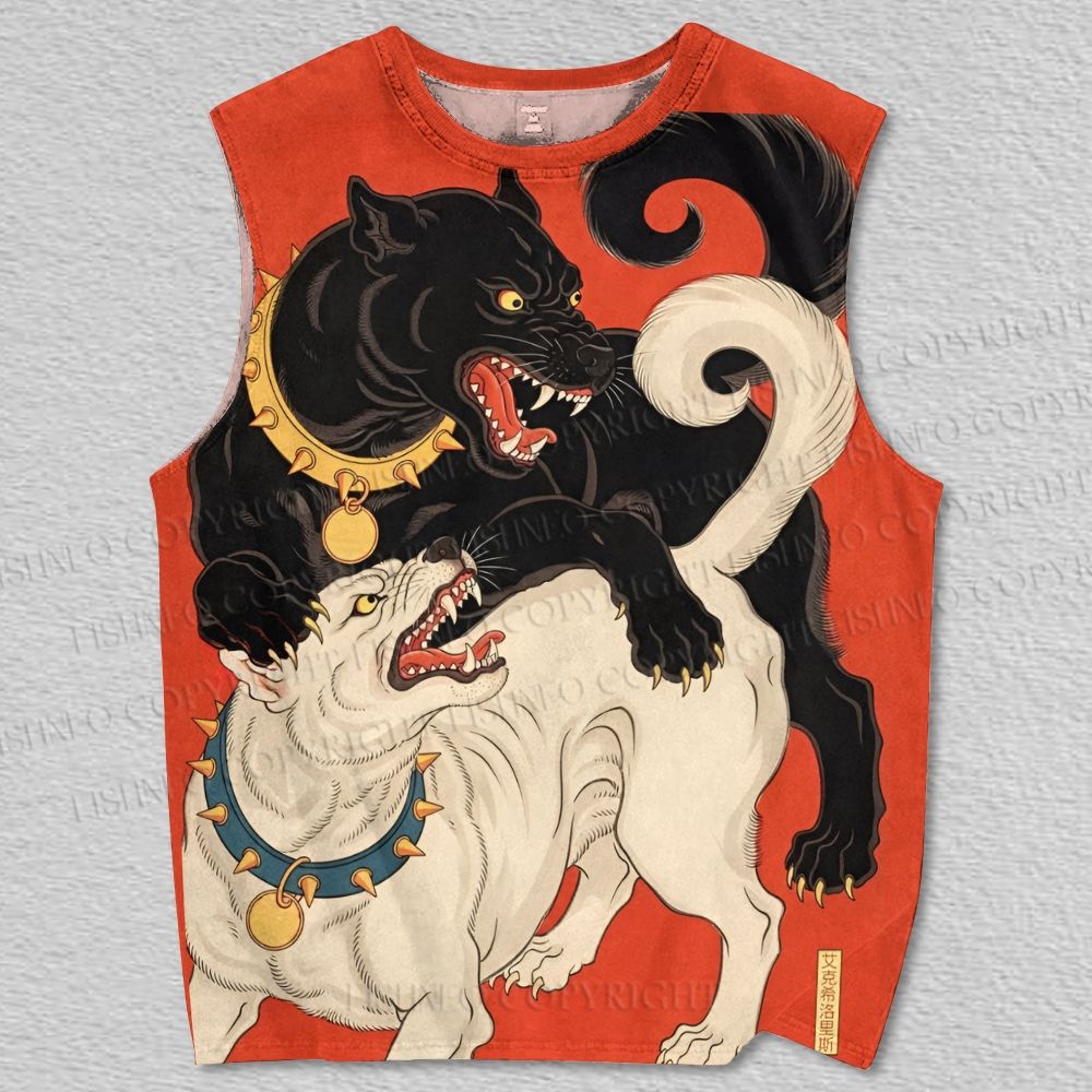 Unisex Japanese Vintage Dogs Printed Tank Top