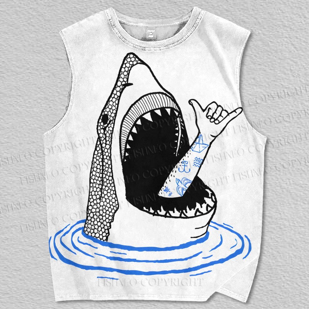 Unisex Shark Hang Loose Printed Tank Top