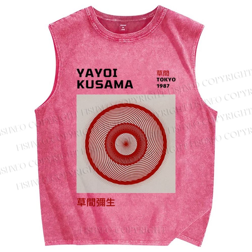 Unisex Yayoi Kusama Red Spiral Printed Washed Tank Top