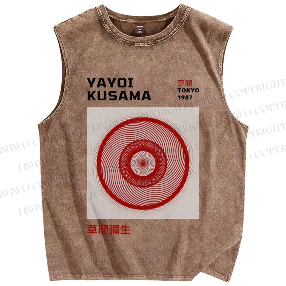 Unisex Yayoi Kusama Red Spiral Printed Washed Tank Top