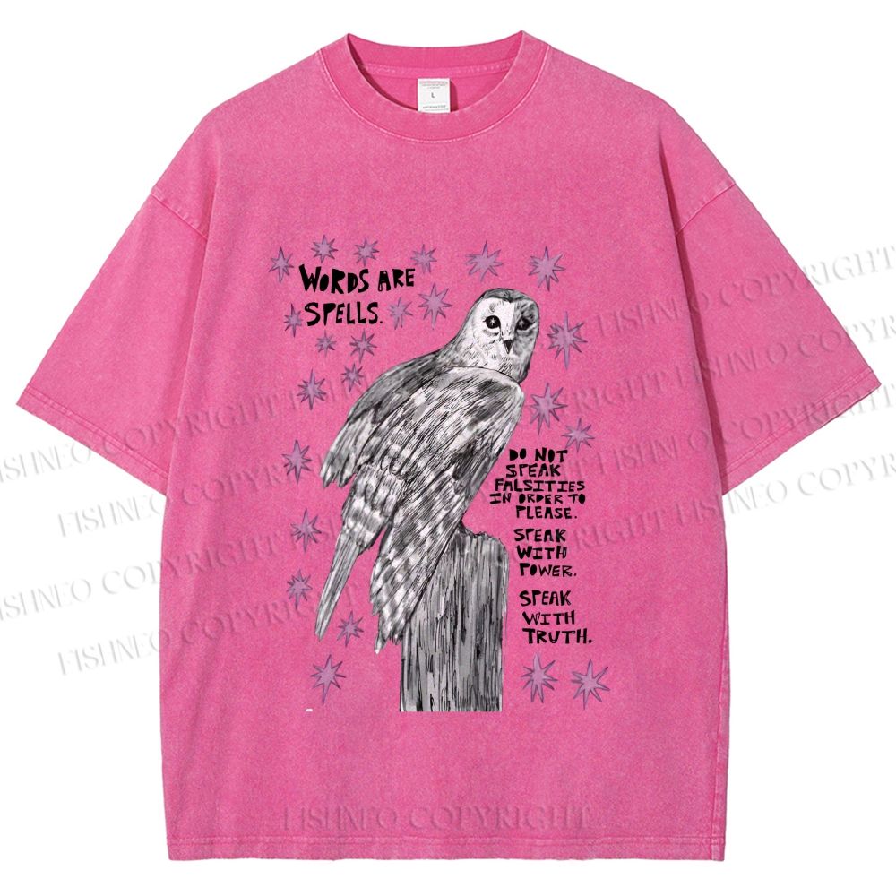 Unisex Owl Words Are Spells Printed Washed Tee