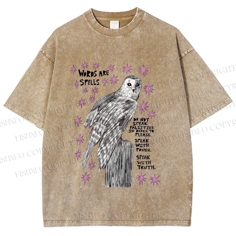 Unisex Owl Words Are Spells Printed Washed Tee