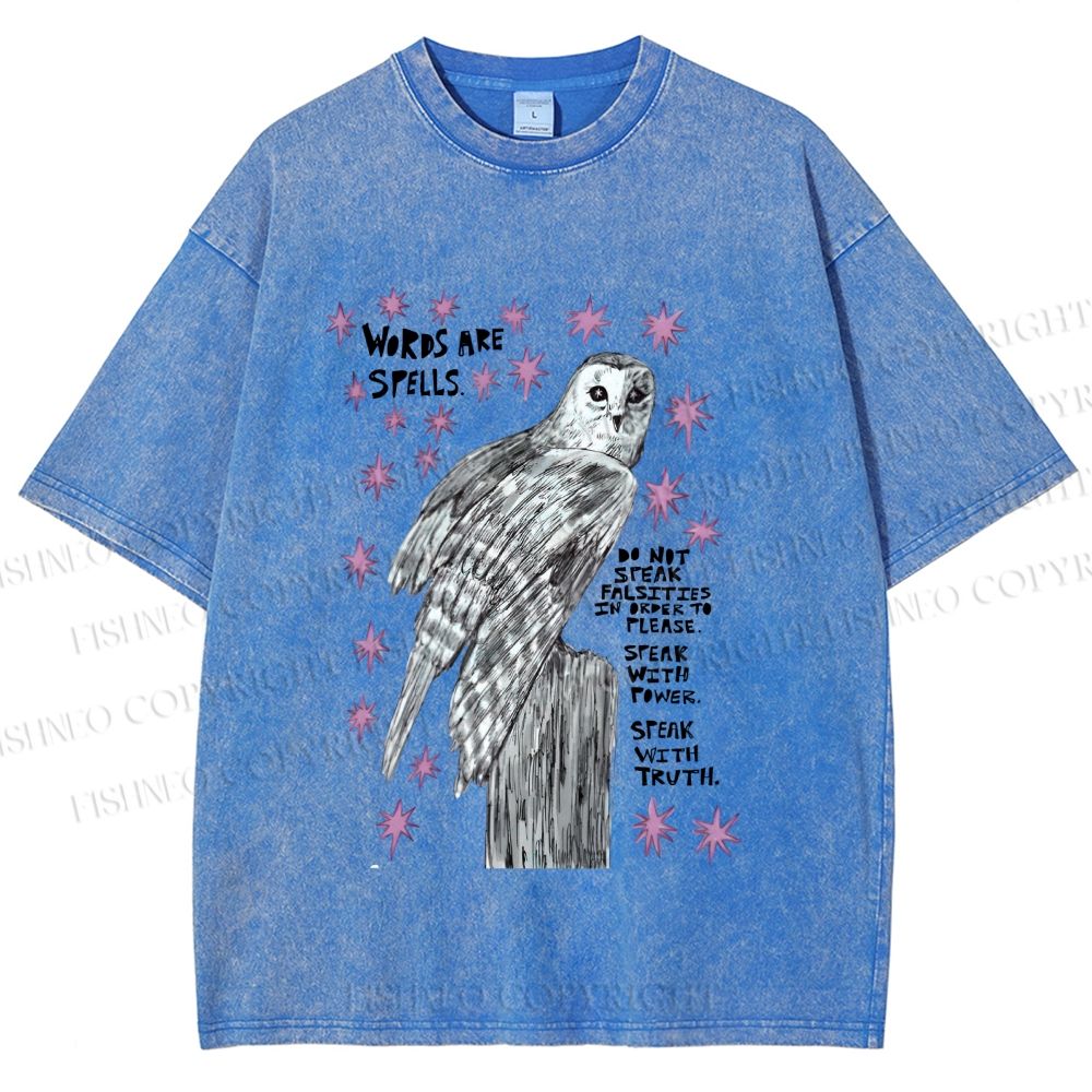 Unisex Owl Words Are Spells Printed Washed Tee