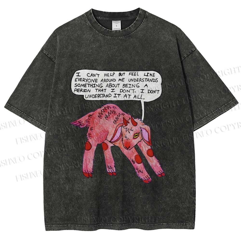 Unisex Pink Sheep Cant Understand Printed Washed Tee