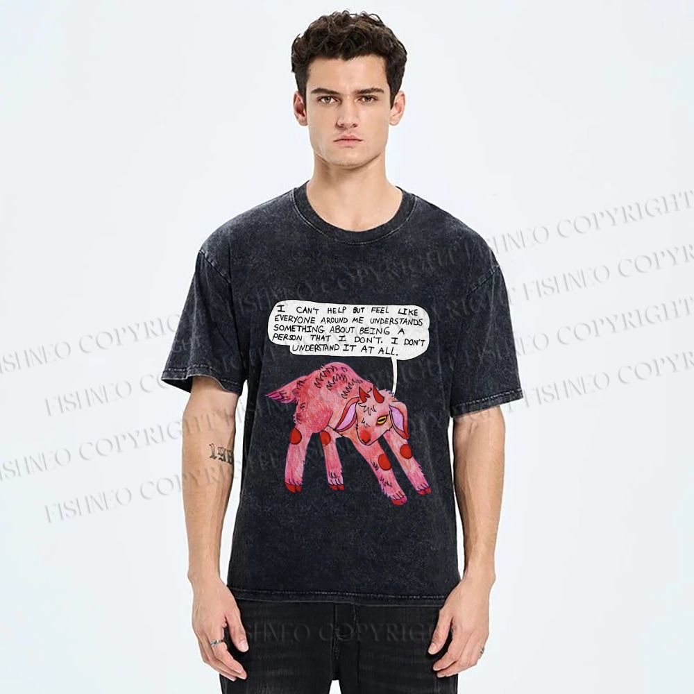 Unisex Pink Sheep Cant Understand Printed Washed Tee