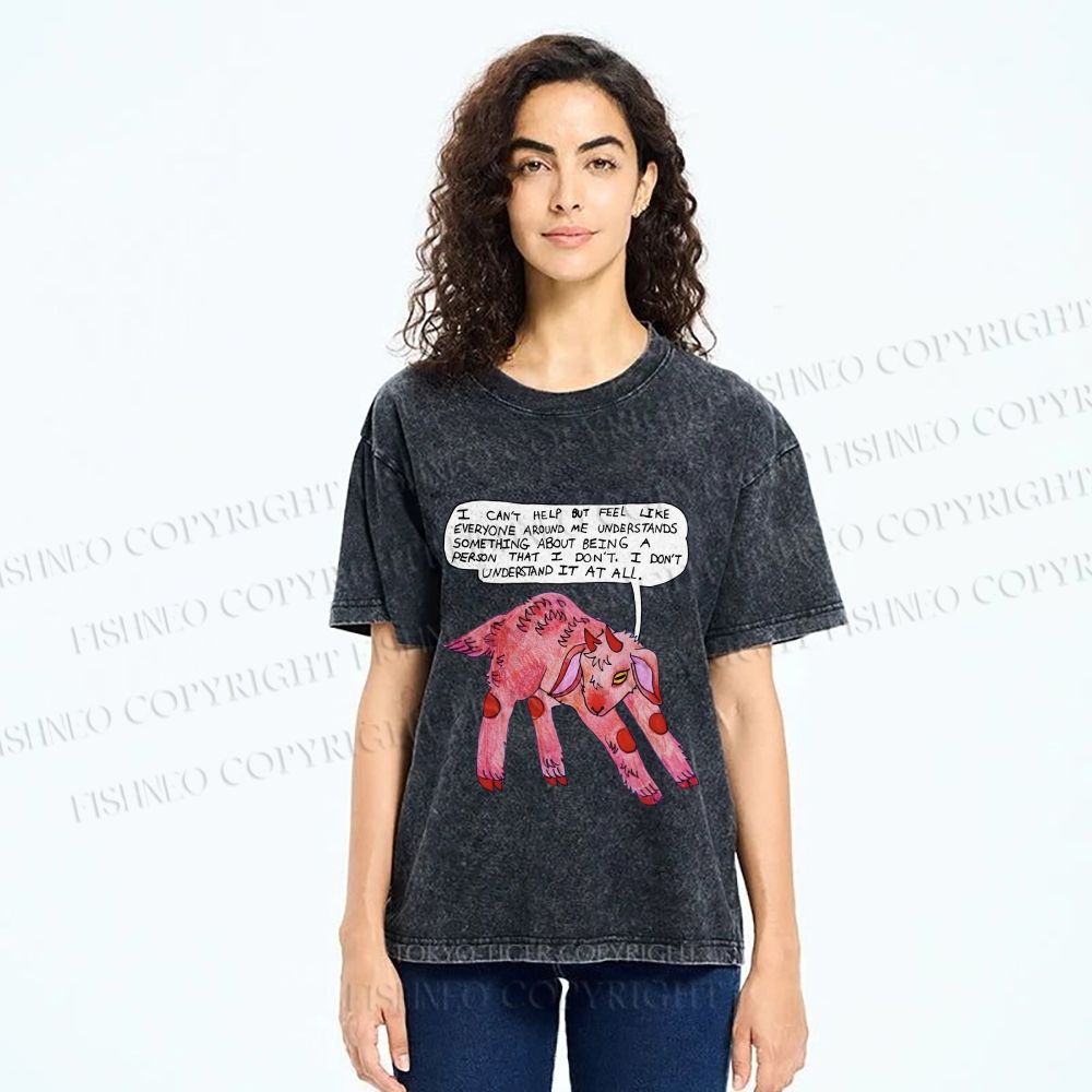 Unisex Pink Sheep Cant Understand Printed Washed Tee