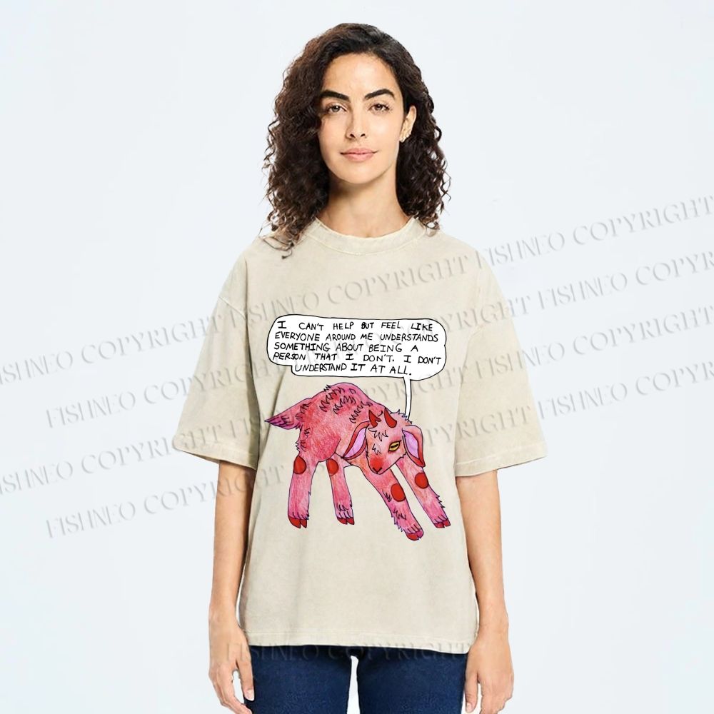 Unisex Pink Sheep Cant Understand Printed Washed Tee