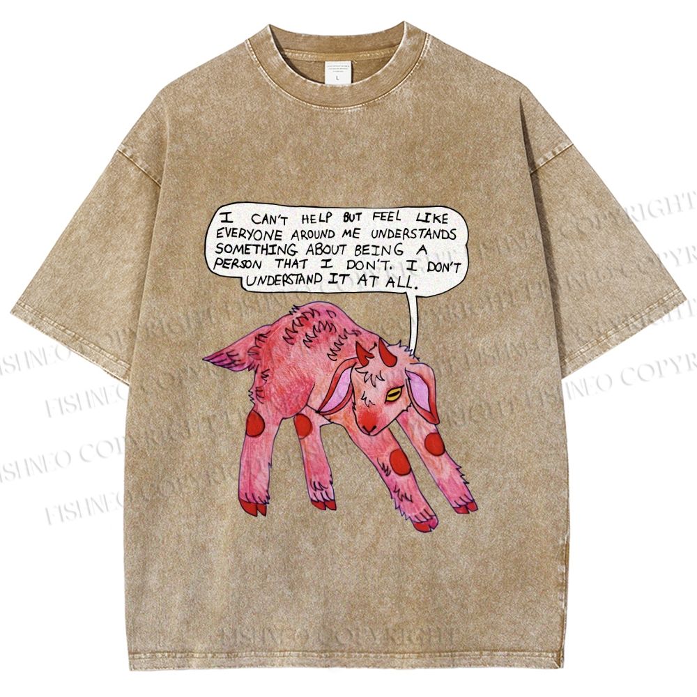 Unisex Pink Sheep Cant Understand Printed Washed Tee
