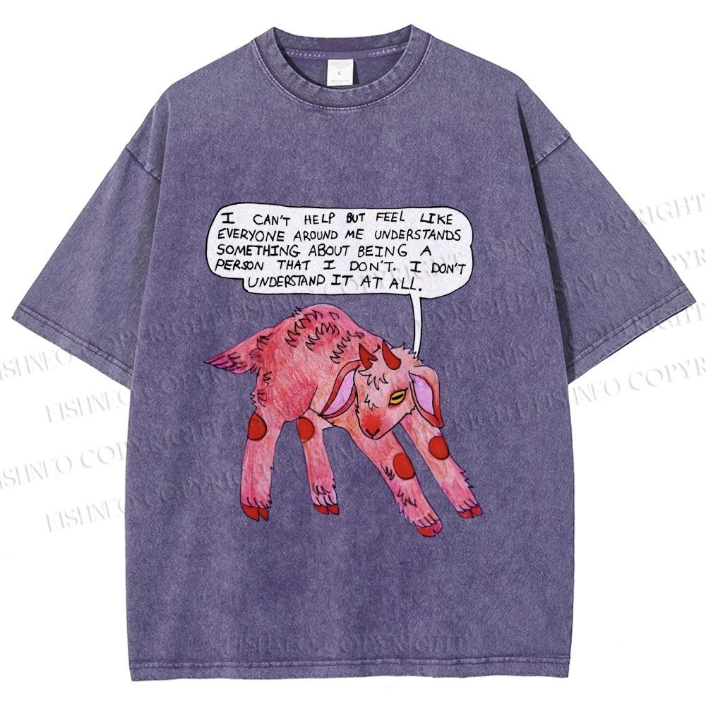 Unisex Pink Sheep Cant Understand Printed Washed Tee
