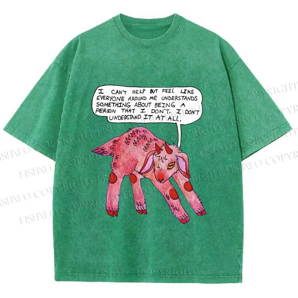Unisex Pink Sheep Cant Understand Printed Washed Tee
