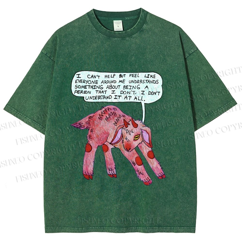 Unisex Pink Sheep Cant Understand Printed Washed Tee