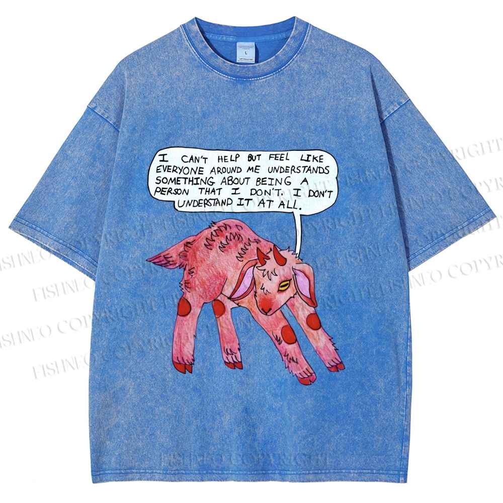Unisex Pink Sheep Cant Understand Printed Washed Tee