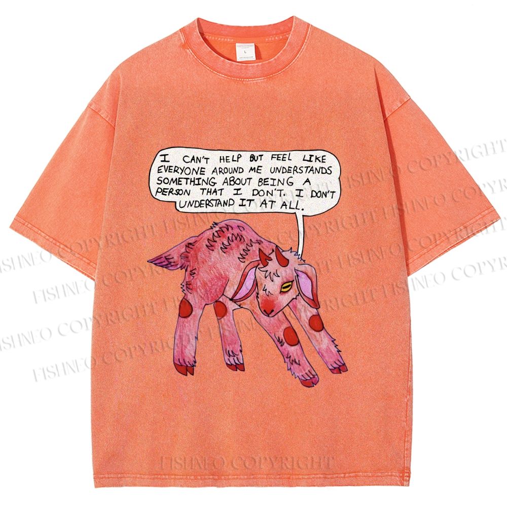 Unisex Pink Sheep Cant Understand Printed Washed Tee