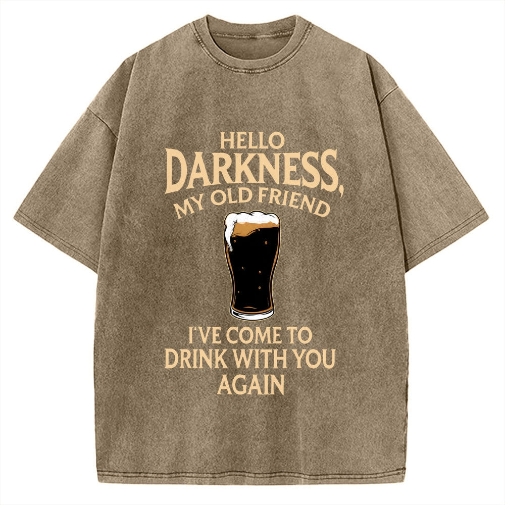 Unisex Hello Darkness Funny Printed Washed Tee