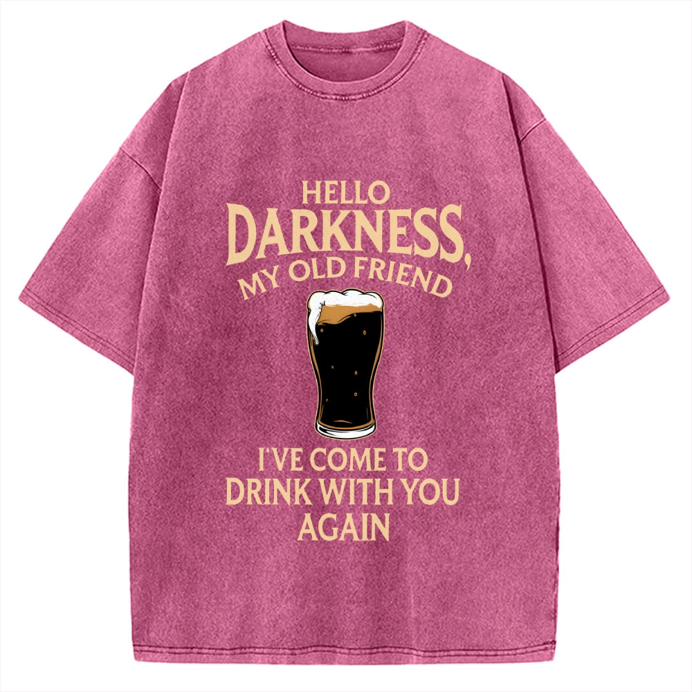 Unisex Hello Darkness Funny Printed Washed Tee