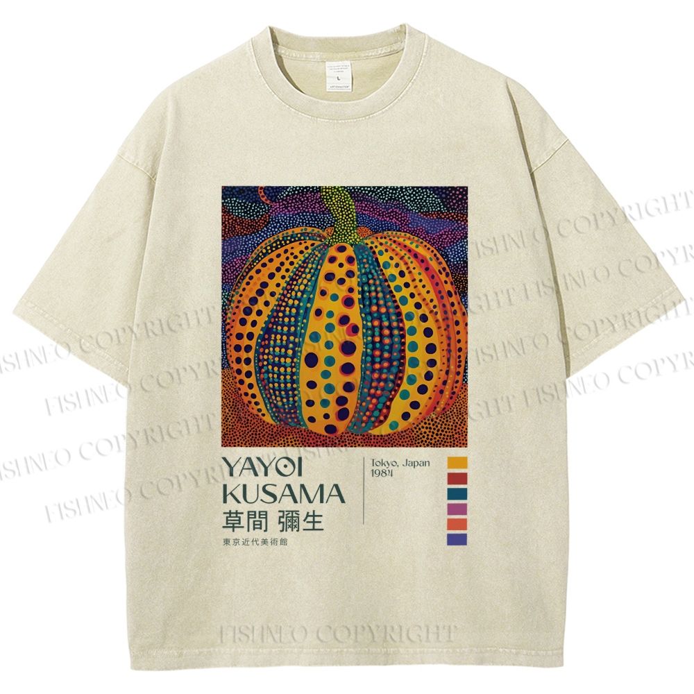Unisex Yayoi Kusama Pumpkin Printed Washed Tee
