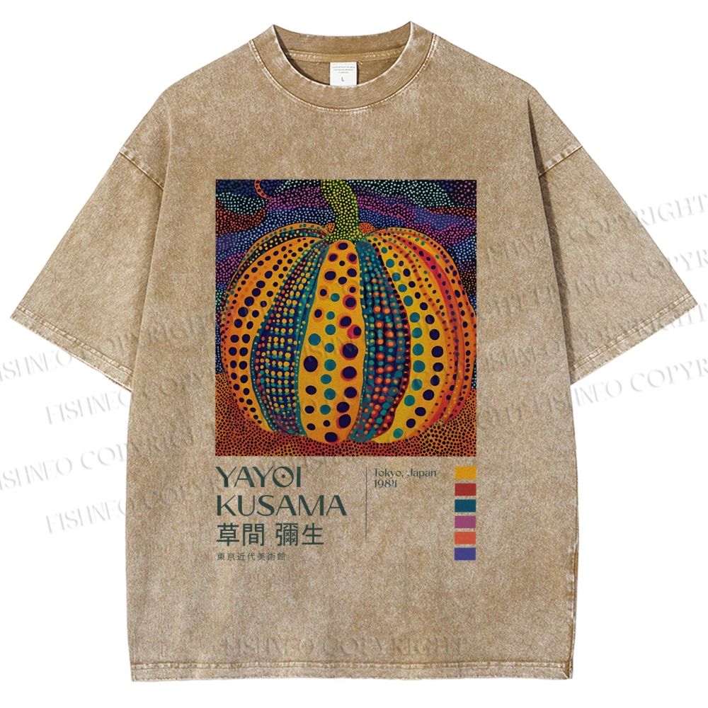 Unisex Yayoi Kusama Pumpkin Printed Washed Tee