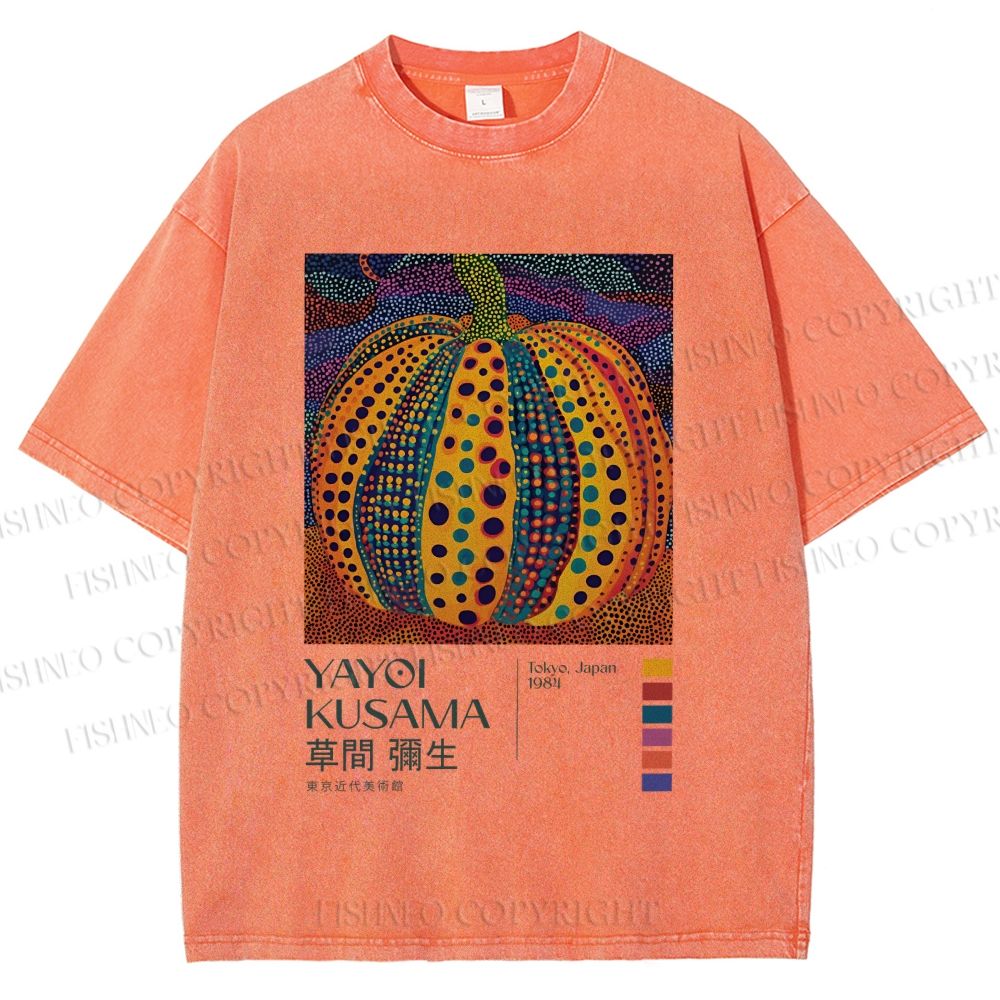 Unisex Yayoi Kusama Pumpkin Printed Washed Tee