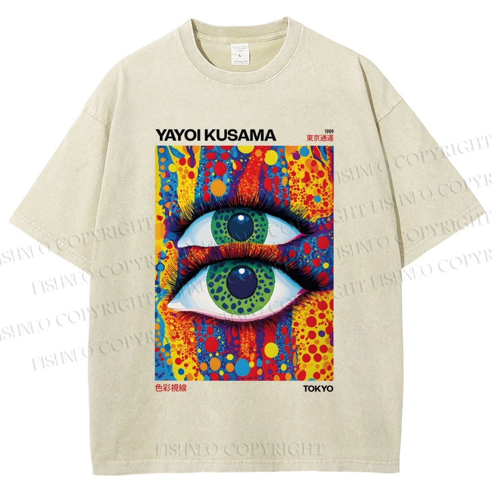 Unisex Yayoi Kusama Art Eyes Printed Washed Tee