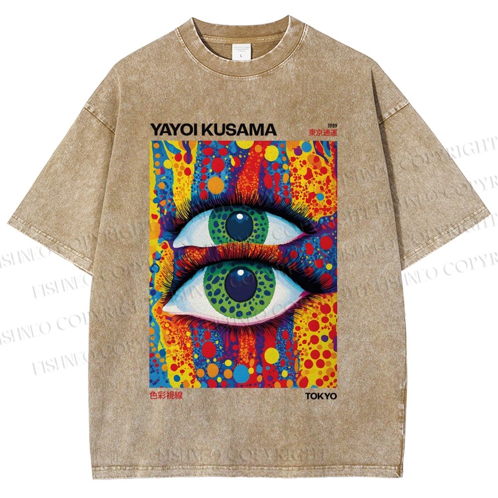 Unisex Yayoi Kusama Art Eyes Printed Washed Tee