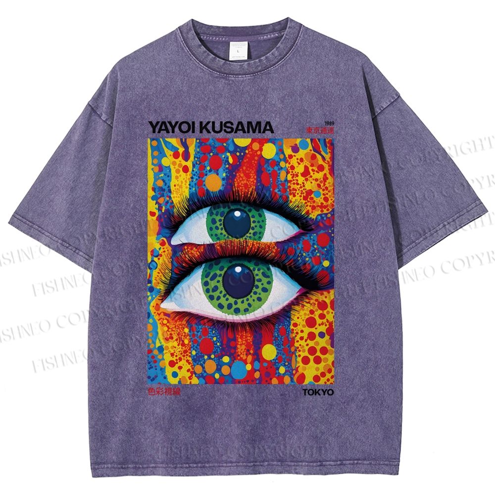 Unisex Yayoi Kusama Art Eyes Printed Washed Tee