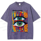 Unisex Yayoi Kusama Art Eyes Printed Washed Tee